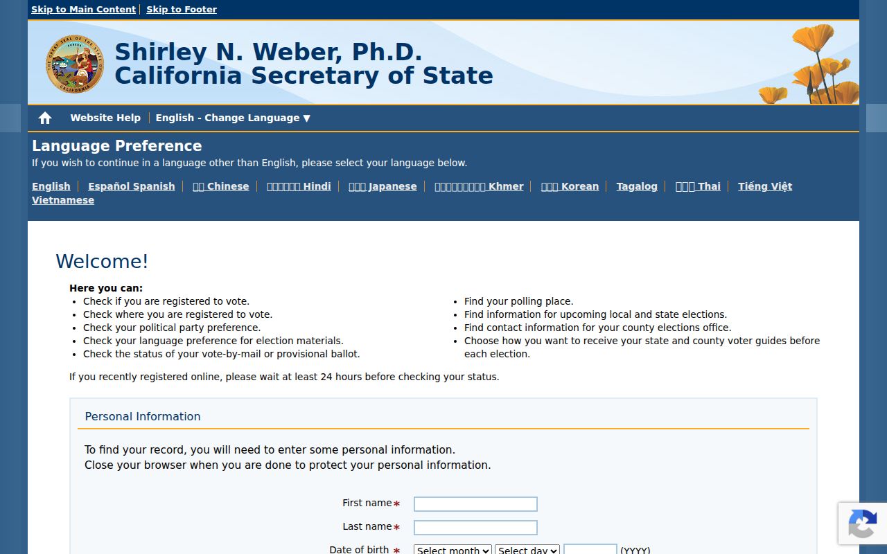 Laguna Beach people search and California voter status self-lookup