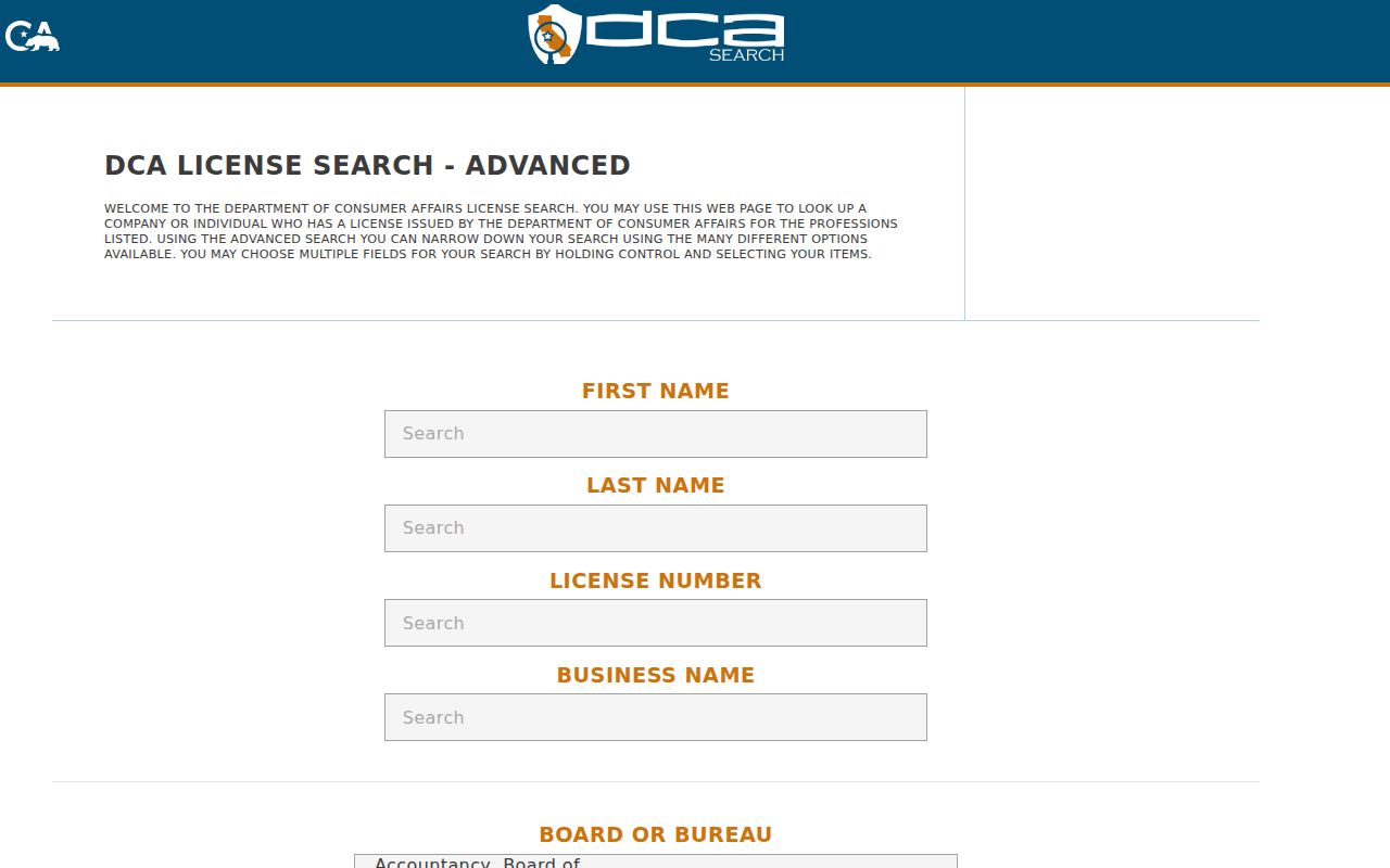 Laguna Beach people search with California DCA professional license records