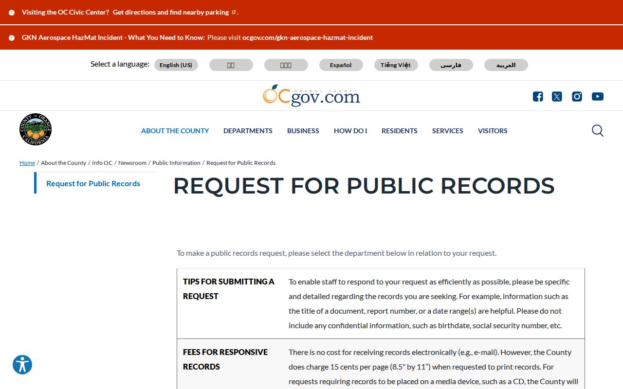 Laguna Beach people search through Orange County public records request routing