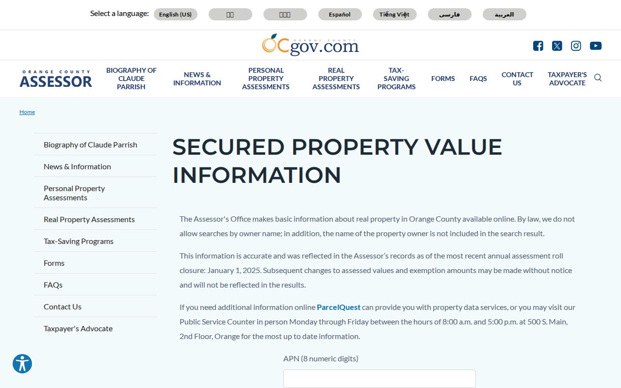 Laguna Beach people search at the Orange County Assessor APN lookup
