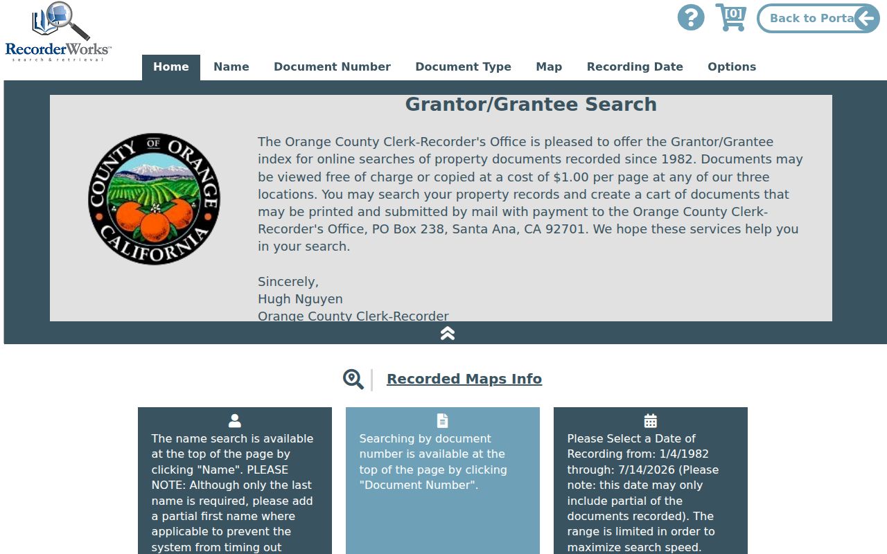 Laguna Beach people search using Orange County RecorderWorks grantor and grantee records