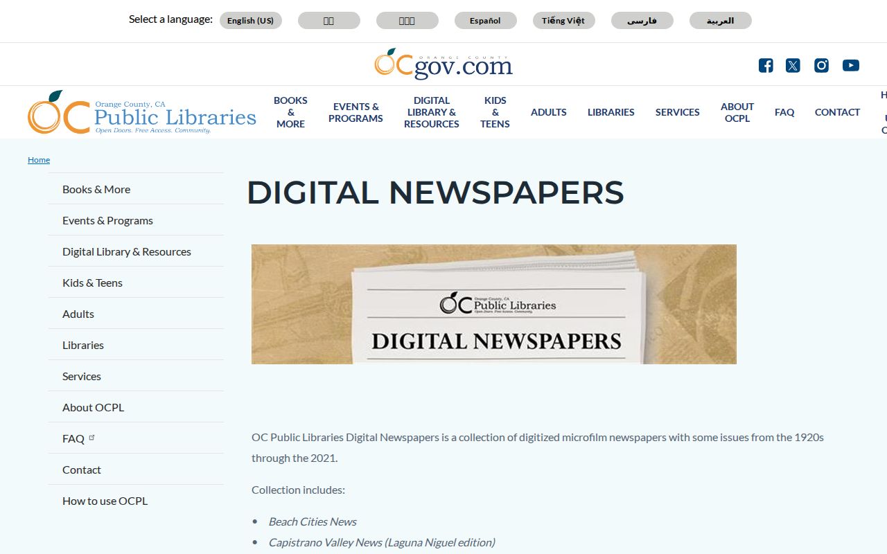 Laguna Beach directory research through OCPL digital newspapers