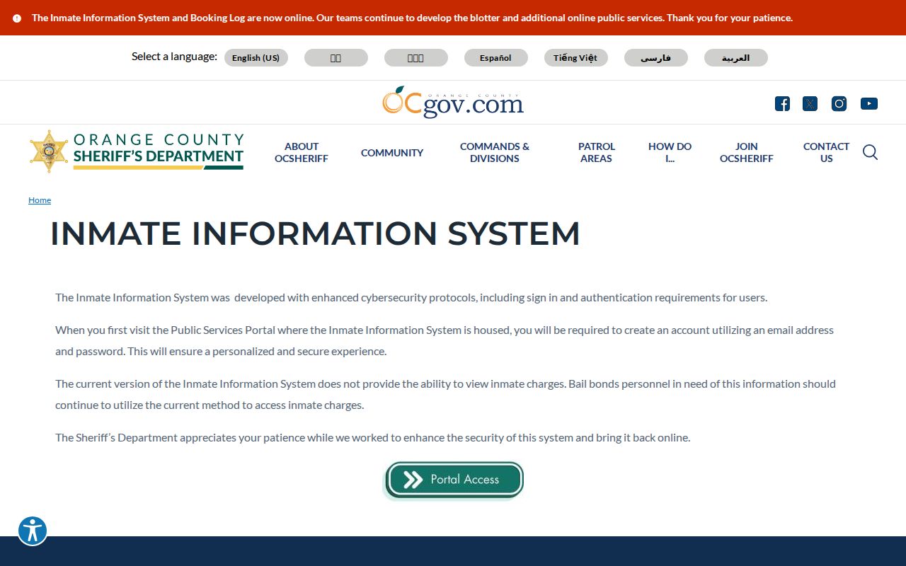 Laguna Beach records route to the Orange County Sheriff inmate system