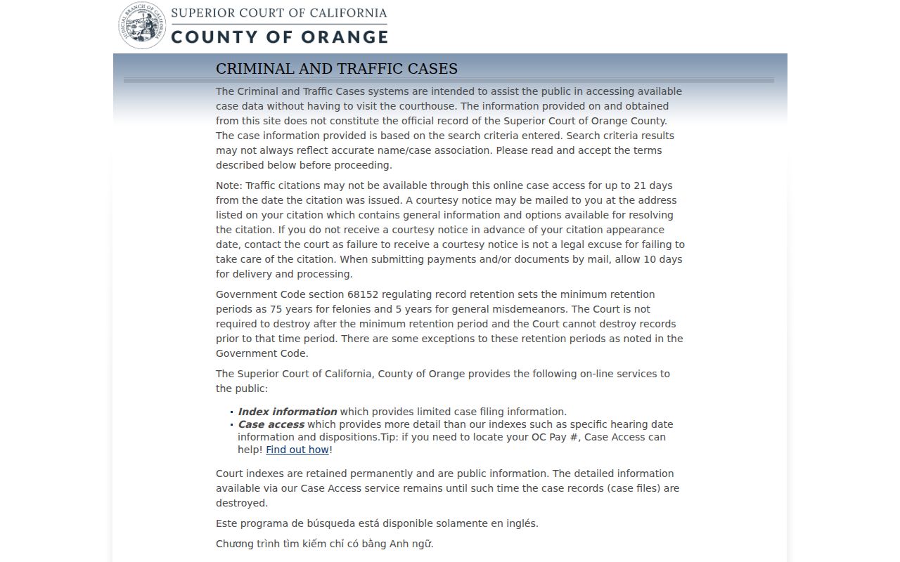 Laguna Beach court records in Orange County criminal and traffic access