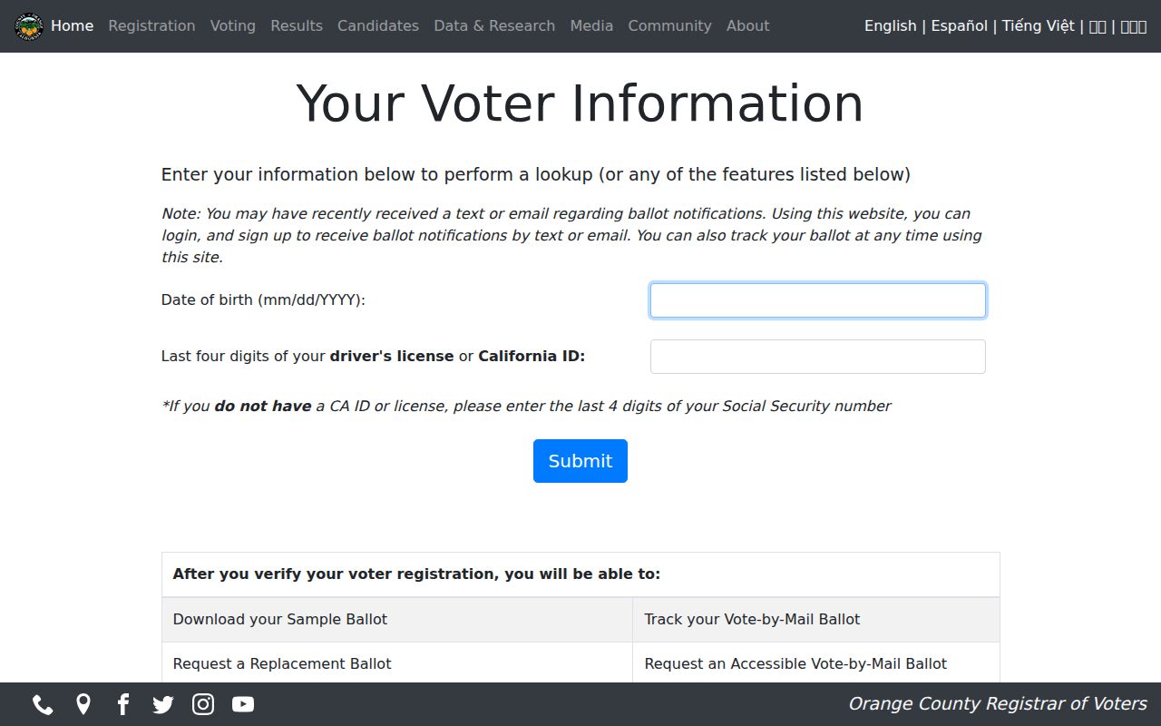 Laguna Beach voter records lookup on the Orange County voter portal